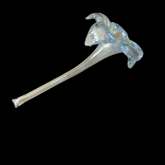 Vintage Iridescent Glass Lily Stem 8" Epergne Insert Trumpet Flower Art Glass - Picture 5 of 7